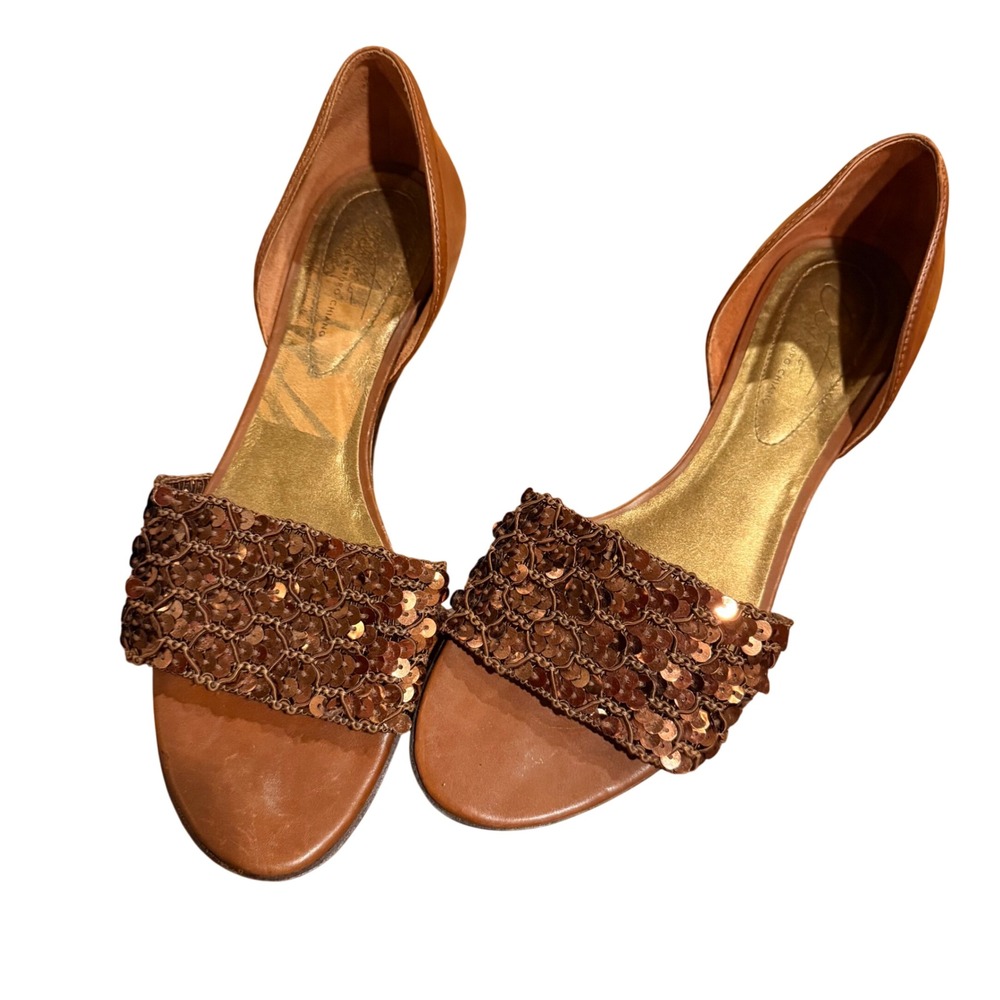 Arturo Chiang Flats Womens 7.5 Brown Sequin Leather d'Orsay Flats Wedding‎ Party